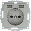Schutzkontakt Steckdose Mit 2 Mal USB Stahlfarben -Geschäft Für Haushaltsgeräte 157136