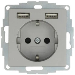 Schutzkontakt Steckdose Mit 2 Mal USB Stahlfarben