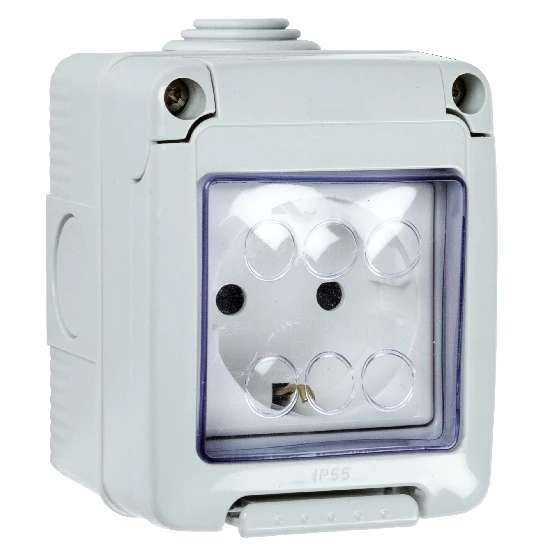 AP/FR Steckdose Mit Transparentem Klappdeckel IP55 3 AP/FR Steckdose Mit Transparentem Klappdeckel IP55