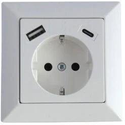 Schutzkontakt Steckdose Mit USB A/C Reinweiß - Komplettgerät