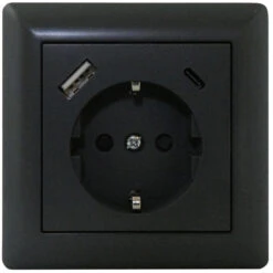 Schutzkontakt Steckdose Mit USB A/C Anthrazit - Komplettgerät