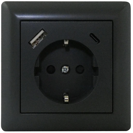 Schutzkontakt Steckdose Mit USB A/C Anthrazit - Komplettgerät 3 Schutzkontakt Steckdose Mit USB A/C Anthrazit - Komplettgerät