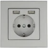 Schutzkontakt Steckdose Mit USB A/A Stahlfarben- Komplettgerät
