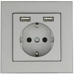 Schutzkontakt Steckdose Mit USB A/A Stahlfarben- Komplettgerät