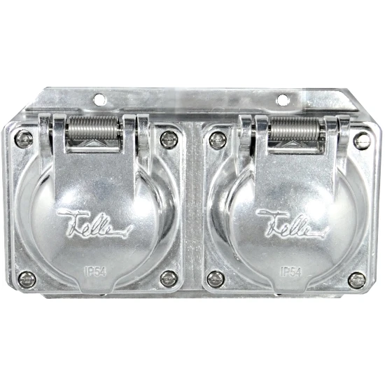 Aluminiumguss 2-fach Aufputzsteckdose Mit Klappdeckel IP54 Waagrecht 3 Aluminiumguss 2-fach Aufputzsteckdose Mit Klappdeckel IP54 Waagrecht