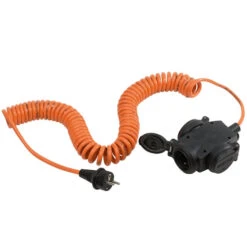 H07BQ-F PUR-Spiralverlängerung 1,5mm² 5m Orange Mit 3-fach Kupplung