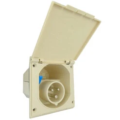 CEE Caravan Einspeisestecker 16A 3-polig Mit Klappdeckel Cremeweiß