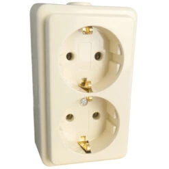 Aufputz Zweifachsteckdose Cremeweiß