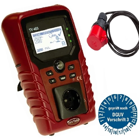 Aktionspaket: Gerätetester Für BGV A3 Prüfung (DGUV Vorschrift 3) - PRO Version Mit CEE Adapter Und Prüfplaketten 3 Aktionspaket: Gerätetester Für BGV A3 Prüfung (DGUV Vorschrift 3) - PRO Version Mit CEE Adapter Und Prüfplaketten